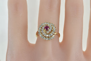 14K 1.00 Ctw Ruby Diamond Swirl Vintage Cocktail Ring Yellow Gold