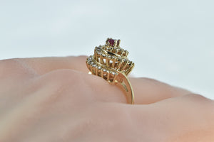 14K 1.00 Ctw Ruby Diamond Swirl Vintage Cocktail Ring Yellow Gold