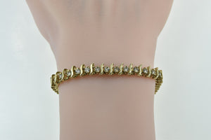 14K 3.00 Ctw Round Diamond Classic Wavy Tennis Bracelet 7" Yellow Gold