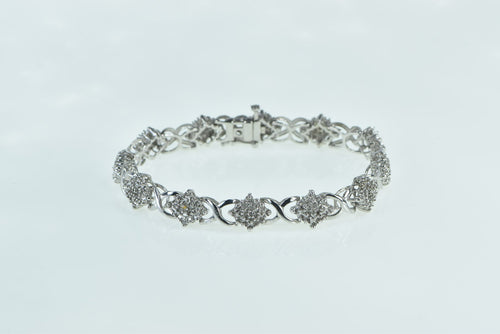 10K 1.25 Ctw Diamond Square Cluster X Link Bracelet 7