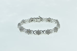 10K 1.25 Ctw Diamond Square Cluster X Link Bracelet 7" White Gold