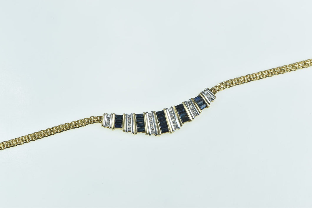 14K 3.00 Ctw Baguette Sapphire Diamond Chain Necklace 17.75