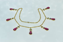 Load image into Gallery viewer, 22K Ornate Syn. Ruby CZ Turquoise Fringe Drop Necklace 19&quot; Yellow Gold