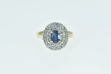 Load image into Gallery viewer, 14K Oval Sapphire Diamond Halo Cocktail Ring Yellow Gold