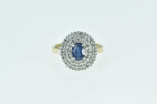 14K Oval Sapphire Diamond Halo Cocktail Ring Yellow Gold