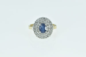 14K Oval Sapphire Diamond Halo Cocktail Ring Yellow Gold