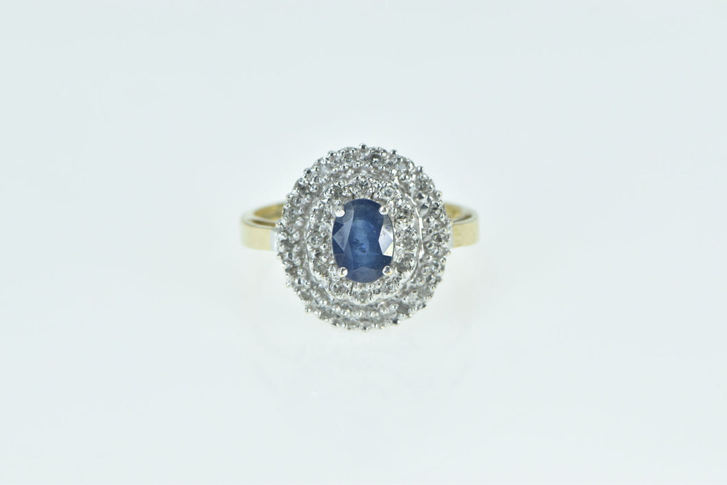 14K Oval Sapphire Diamond Halo Cocktail Ring Yellow Gold