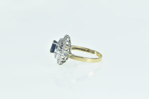 14K Oval Sapphire Diamond Halo Cocktail Ring Yellow Gold