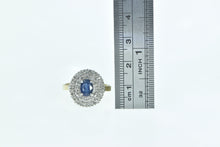 Load image into Gallery viewer, 14K Oval Sapphire Diamond Halo Cocktail Ring Yellow Gold