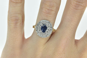 14K Oval Sapphire Diamond Halo Cocktail Ring Yellow Gold