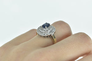 14K Oval Sapphire Diamond Halo Cocktail Ring Yellow Gold