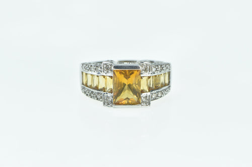 14K Emerald Cut Citrine Diamond Statement Ring White Gold