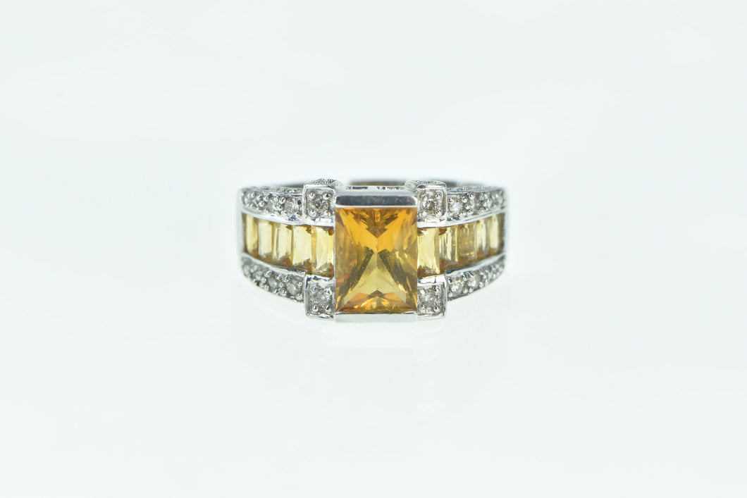 14K Emerald Cut Citrine Diamond Statement Ring White Gold