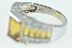 14K Emerald Cut Citrine Diamond Statement Ring White Gold
