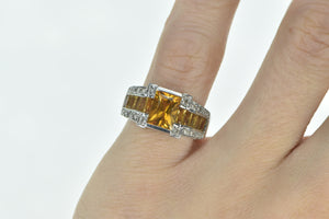 14K Emerald Cut Citrine Diamond Statement Ring White Gold