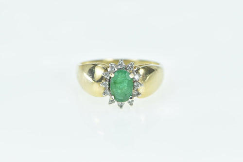 14K Oval Natural Emerald Diamond Halo Vintage Ring Yellow Gold