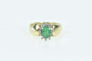 14K Oval Natural Emerald Diamond Halo Vintage Ring Yellow Gold