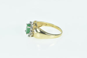 14K Oval Natural Emerald Diamond Halo Vintage Ring Yellow Gold