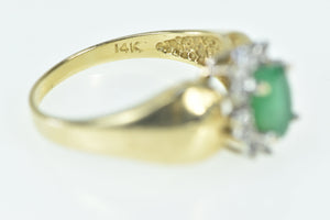 14K Oval Natural Emerald Diamond Halo Vintage Ring Yellow Gold