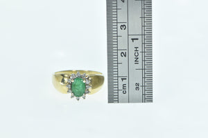 14K Oval Natural Emerald Diamond Halo Vintage Ring Yellow Gold