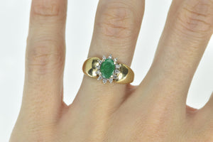 14K Oval Natural Emerald Diamond Halo Vintage Ring Yellow Gold