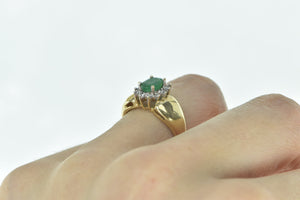 14K Oval Natural Emerald Diamond Halo Vintage Ring Yellow Gold