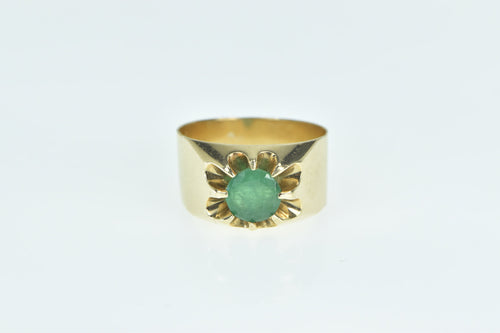 14K 0.70 Ct Natural Emerald Wide Band Belcher Ring Yellow Gold