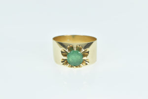 14K 0.70 Ct Natural Emerald Wide Band Belcher Ring Yellow Gold