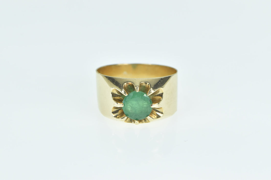 14K 0.70 Ct Natural Emerald Wide Band Belcher Ring Yellow Gold