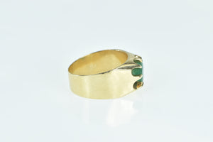 14K 0.70 Ct Natural Emerald Wide Band Belcher Ring Yellow Gold