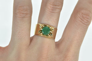 14K 0.70 Ct Natural Emerald Wide Band Belcher Ring Yellow Gold