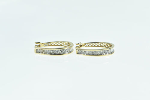 10K 0.75 Ctw Diamond Oval Statement Hoop Earrings Yellow Gold