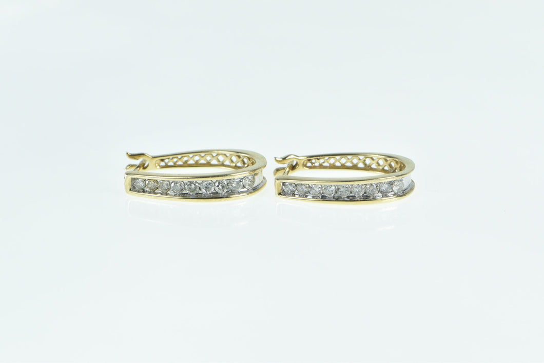 10K 0.75 Ctw Diamond Oval Statement Hoop Earrings Yellow Gold