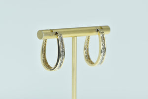 10K 0.75 Ctw Diamond Oval Statement Hoop Earrings Yellow Gold