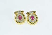 Load image into Gallery viewer, 22K Oval Natural Ruby Diamond Halo French Clip Earrings Yellow Gold