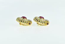 Load image into Gallery viewer, 22K Oval Natural Ruby Diamond Halo French Clip Earrings Yellow Gold