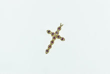Load image into Gallery viewer, 14K Natural Ruby Ornate Cross Christian Faith Pendant Yellow Gold