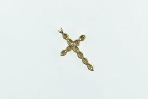 14K Natural Ruby Ornate Cross Christian Faith Pendant Yellow Gold