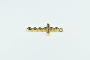 14K Natural Ruby Ornate Cross Christian Faith Pendant Yellow Gold