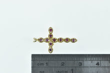 Load image into Gallery viewer, 14K Natural Ruby Ornate Cross Christian Faith Pendant Yellow Gold