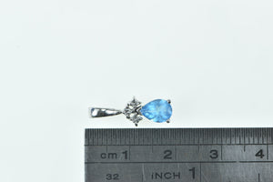 14K Pear Blue Topaz Diamond Vintage Classic Pendant White Gold