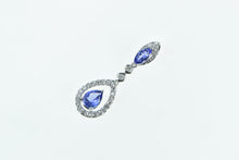 Load image into Gallery viewer, 14K Ornate Tanzanite Diamond Halo Drop Vintage Pendant White Gold