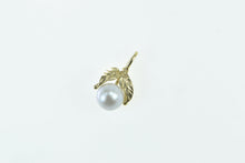 Load image into Gallery viewer, 14K 7.7mm Pearl Leaf Accent Nature Motif Pendant Yellow Gold