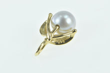 Load image into Gallery viewer, 14K 7.7mm Pearl Leaf Accent Nature Motif Pendant Yellow Gold