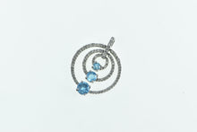 Load image into Gallery viewer, 14K Blue Topaz Tiered Circle Diamond Ring Pendant White Gold