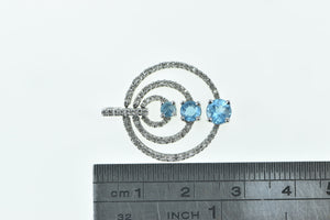 14K Blue Topaz Tiered Circle Diamond Ring Pendant White Gold