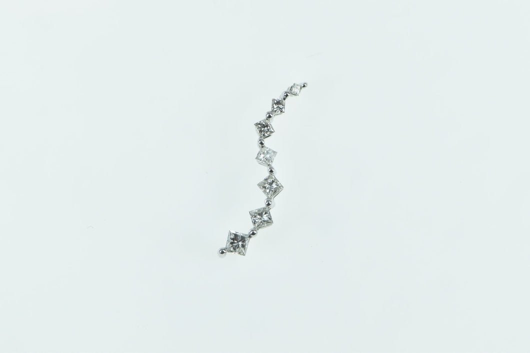 14K Princess Cut Diamond Journey Symbol Wave Pendant White Gold