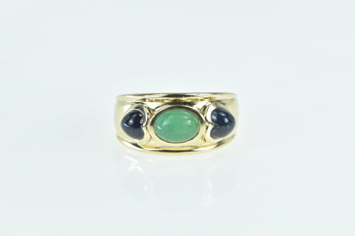 14K Heart Sapphire Emerald Cabochon Wide Ring Yellow Gold