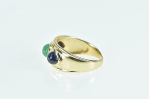 14K Heart Sapphire Emerald Cabochon Wide Ring Yellow Gold