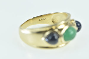 14K Heart Sapphire Emerald Cabochon Wide Ring Yellow Gold